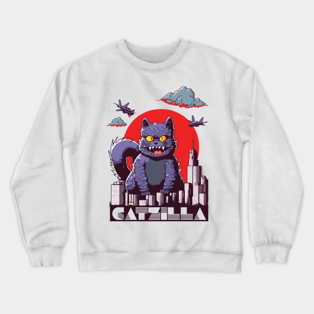 Catzilla Funny Cat Crewneck Sweatshirt by vectrus
